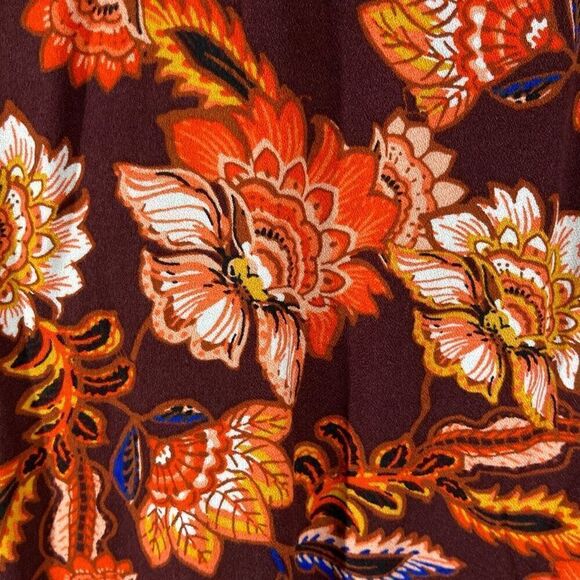 Old Navy 3X Orange Long-Sleeve Split-Neck Top Redwine Vinegar Boho Floral - Picture 8 of 11